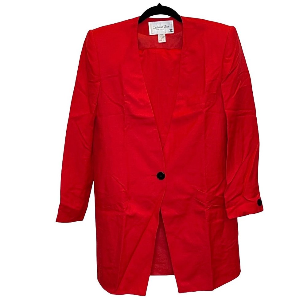 Christian Dior The Suit Blazer Skirt 2 piece Rayon Red Size 8 Vintage - Picture 1 of 10